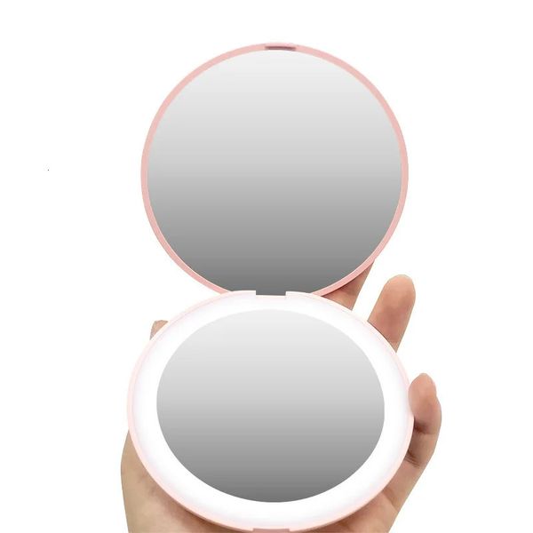 Espejos compactos Mini luces portátiles Espejo de maquillaje LED 10X Ampliar Mano Plegable 12 LED Espejo de maquillaje de bolsillo Luz Belleza Cosmética Herramienta 231017