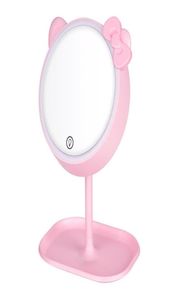Compacte spiegels Roze Kat Make-upspiegel Met Led Staande Touch Sn Vanity Verstelbaar Licht Bureau Cosmetic2129038