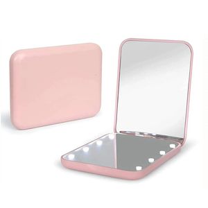 Espejos compactos Espejo de bolsillo Ampliación LED Espejo de maquillaje de viaje compacto Espejo compacto con espejo de bolso ligero 2 lados plegable de mano 231019