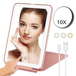 Miroirs compacts Miroir de maquillage de voyage pliable portatif avec lumière LED miroirs de vanité Tocador de chambre à coucher infinis accessoires d'outils de maquillage mignons 231018