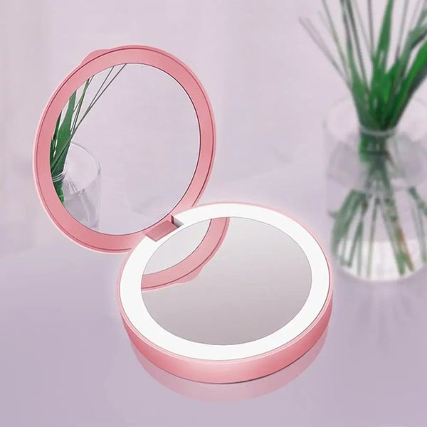 Miroirs compacts Mini LED portable miroir de maquillage double face trois fois éclairage pliant bloc d'alimentation miroir de maquillage miroir de poche 231202