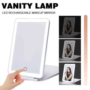 Compact spiegels draagbare ijdelheid licht opvouwbare make -up spiegel verlicht touchscreen met LED USB -oplaadontwerp Q240509