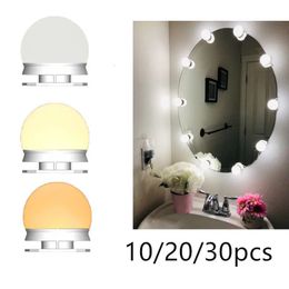 Compacte spiegels Professioneel 10/20/30 STKS Afneembare lampen Drie kleuren LED Make-upspiegellicht Cosmetische spiegel Kaptafel Vanity Lights 20 # 1 231109