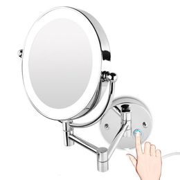 Miroirs compacts au détail 8,5 "Miroir de courtoisie mural pivotant double face à LED - Grossissement 3x 5x 10x Bouton tactile Lumière réglable 230826