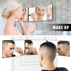 Espejos compactos Espejo de maquillaje plegable de tres lados colgante retráctil espejo triple plegable para hombres espejo de afeitado y peluquería espejo de espejo 10 veces 230826