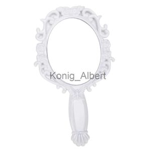 Compacte spiegels Retro antieke cosmetische platte handgreep Beauty Vintage ronde make-upspiegels Wit x0803