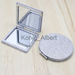 Espejos compactos Espejo de maquillaje redondo de plata brillante Espejo de cuero plegable portátil Espejo de maquillaje conveniente para viajar y comprar x0803