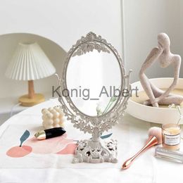 Espejos compactos, espejo decorativo Vintage de plástico plateado, pequeño espejo redondo de maquillaje para dormitorio, espejo de cristal de pie para sala de mesa Ins x0803