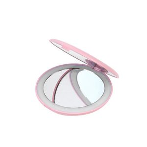 Miroirs compacts TSHOU613 Mini miroir cosmétique de maquillage circulaire éclairé par LED pliable 10X grossissant miroirs d'éclairage ronds voyage Compact U2JD 230823