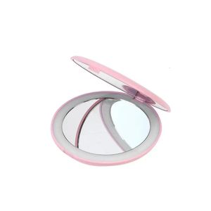 Miroirs compacts TSHOU613 Mini miroir cosmétique de maquillage circulaire éclairé par LED pliable 10X grossissant miroirs d'éclairage ronds voyage Compact U2JD 231102