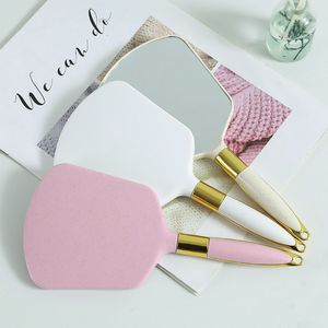 Espejos compactos TY09 Espejo cosmético de mano con asa para regalos Espejos de mano vintage de plástico blanco rosado lindo Espejo de vanidad de maquillaje Rectángulo 230818