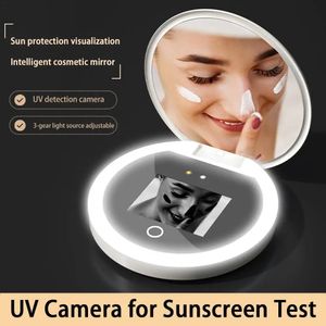 Miroirs compacts La caméra UV visualise le miroir de maquillage de protection solaire avec des lumières pour le miroir de maquillage cosmétique créatif tenu dans la main de protection solaire 231128