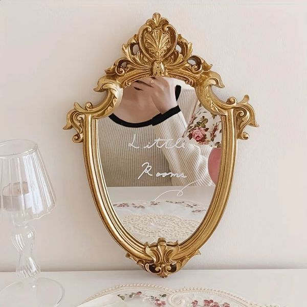 Miroirs compacts Miroir de maquillage vintage avec cadre doré, miroir mural pour chambre à coucher, fournitures de décoration artistique pour la maison, miroir de salle de bain, cadeau de mariage 231116