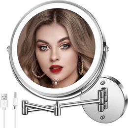 Miroirs compacts Murmage mural Miroir de maquillage de 8 pouces Rechargeable Rechargeable Vle-Gagnifing 1x / 10x 3 couleurs LED Touch Dimmable Q240509