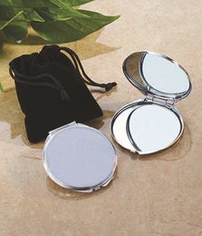 Miroirs compacts en gros - 2,4 "miroir blanc rond en métal argenté maquillage Weddu cadeau faveur avec pochettes gratuites 10X/LOT # 18032-1 230520