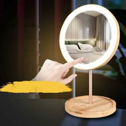 Miroirs compacts Miroir de maquillage à LED de bureau en bois 3x grossissement USB charge ajusté diffuseur légère tactile beauté Q240509