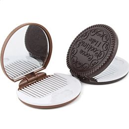 Compacto TSHOU593 Mini espejo de maquillaje de chocolate con forma de galleta, espejo de bolsillo compacto, espejo cosmético plegable portátil 231030