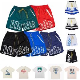 Designer Heren T-shirts RHUDE Shorts Tee Basketbal Korte Broek shirt Luxe Zomer Strand Letter Mesh Street Fashion Joggingbroek