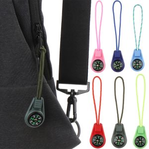 Compasse 2PCS EDC Mini Compas avec corde de queue à fermeture éclair Bracelet Paracord Survival Keychain Camping Randonnée Pocket Pocket Compasses Outdoor Tool