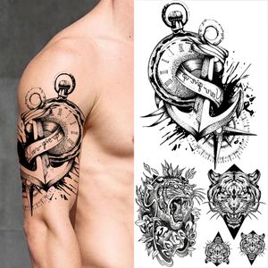 Boussole ancre tatouages temporaires pour hommes femmes adulte réaliste noir tigre faux Tatoos bricolage Unique bras lavable tatouage autocollants