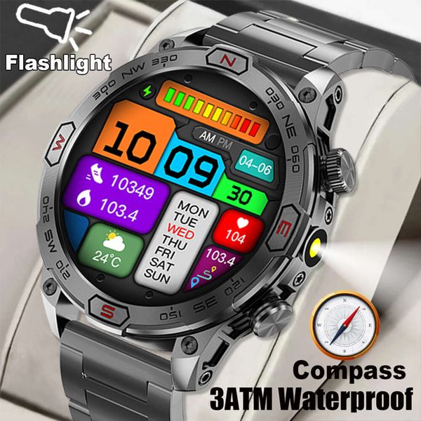 Compass Military Outdoor Sports Smart Watch Men LED PLOCHELAGNE 466 * 466 HD 450 MAH Large Battery Bluetooth Call Watches 2024 Nouveau