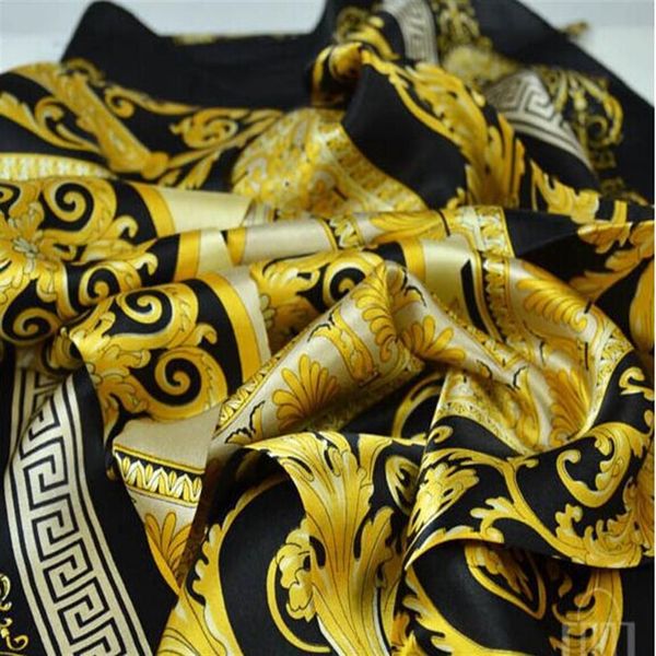 Bufandas de seda 100% estilo brújula para mujer y hombre Color sólido dorado negro cuello estampado suave chal de moda bufanda de seda para mujer Square269F