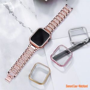 Compatible avec Apple Watch Band Case 49mm 45mm 44mm 41mm 40mm Femme Strass Bracelet en Acier Inoxydable avec Bling Diamond Case pour iWatch SE8 Series 8/7/6/5/4 3 2 1 bracelet case