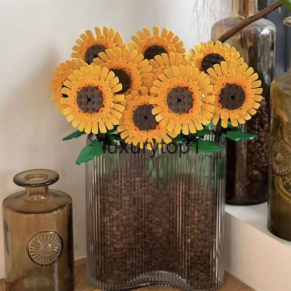 Compatible con LEGO Ramos Girasoles Bloques de construcción Tulipanes Flores simuladas Decoraciones para el hogar pequeñas y frescas Regalos para novias