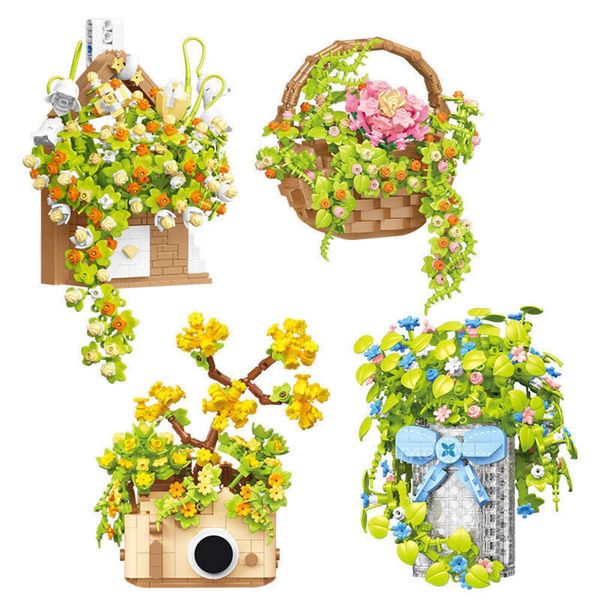 Compatible avec les blocs de construction LEGO, bouquet de particules en pot, jouets pour filles, cadeau d'anniversaire, amis, ornements de fleurs éternelles, panier de fleurs, blocs de bricolage