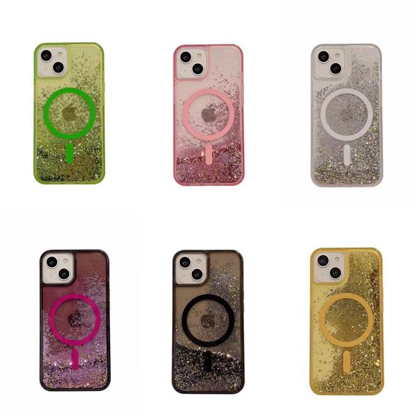 Compatible avec la charge sans fil MAGSAFE, Case de téléphone à paillettes bling à l'épreuve des chocs, couverture dure claire et claire pour l'iPhone 15 plus 14 Pro max 13