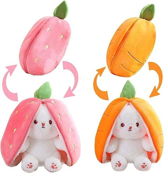 Precio competitivo Bunny Animal relleno, almohada de fresa de zanahoria de conejito reversible, animales de peluche juguetes para niños