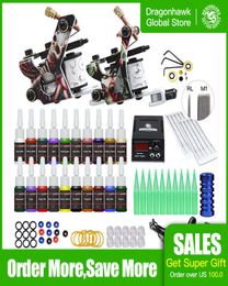 Complete beginner tattoo kit 20 kleuren inkten mini tattoo voeding goedkope tattoo kit set grips naalden tips benodigdheden4215882