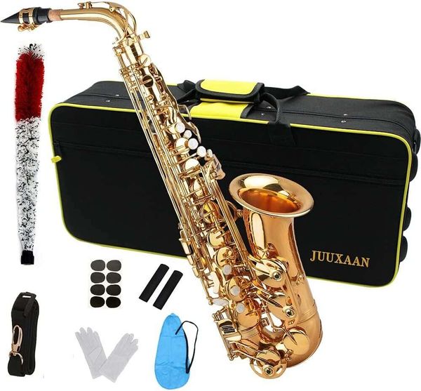 Pouleau de saxophone EB complet complet avec boîtier en toile, gants, sifflet, graisse en liège, sangle de cou et plus d'accessoires - parfait pour les débutants