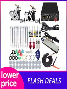 Complete tattoo beginnerskits make -up machines tatoeages set 2 spoelen pistolen 5 kleuren zwarte pigment sets power permanent make -up product7515723