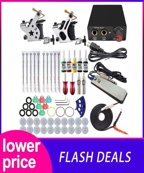 Tattoo Tatouer Kits Kits Makeup Machines Tattoos Set 2 Coils Guns 5 Colors Black Pigment Set Power Permanent Make Up Product1250414