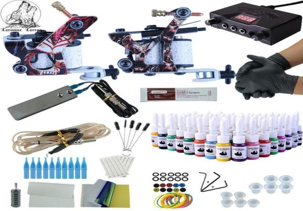 Kit de tatouage complet, 2 pistolets, encres de couleur immortelle, alimentation électrique, Machines à tatouer, aiguilles, accessoires, Kits de maquillage Permanent, Kit9124122