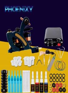 Complete Tattoo Machine Kit Set 1 Coils Guns 4 Kleuren Zwart Pigment Sets Power Tatoo Beginner Grips Kits Permanente Make-up7926245