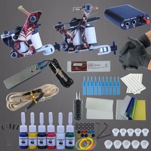 Complete Tattoo Machine Kit Set 2 Coils Guns 6 Kleuren Zwart Pigment Sets Power Tattoo Beginner Grips Kits Permanente Make-up4769333