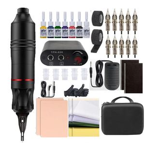 Kit completo de pluma de tatuaje para principiantes con fuente de alimentación para tatuajes Máquina de tatuaje con tinta de 7 colores Juego de pedales 10 piezas Accesorios para agujas 240124