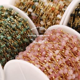 Composants 1M fait à la main en acier inoxydable or délicate chaîne de perles en pierre naturelle chapelet chaînes collier pour les femmes fabrication de bijoux