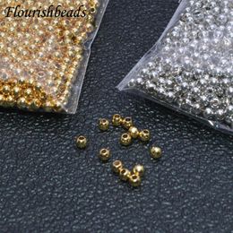 Composants 2000 pièces/sac perles métalliques plaquées or véritable, perles rondes de 2mm pour la fabrication de bijoux à bricoler soi-même