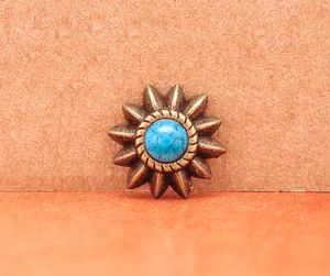 Componentes 20 piezas 13mm latón occidental étnico flor estrella azul turquesa Conchos remache Stud para cinturón de artesanía de cuero decoración artesanal