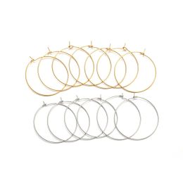 Composants 20pcs / lot Gold en acier inoxydable Big Circle Wire Hoops Boucles d'oreilles Boucle d'oreilles Haute qualité pour bricolage de boucles d'oreille Bijoux de fabrication