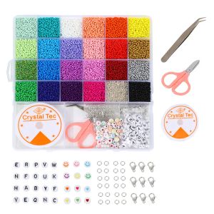 Composants Kit de perles de rocaille tchèque de 3 mm, petite perle artisanale + lettre souriante, ensemble de perles mélangées pour la fabrication de bracelets et de colliers, accessoires de bijoux à faire soi-même