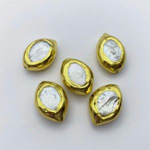 Composants 5 pcs Ovale Shape Coin Keshi Pearl 24k Perles de bord plaqué or pour les conclusions de bijoux de bricolage