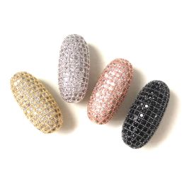 Composants 5pcs à grande taille Spacers de perles ovales pavées de zircone pour femmes Bring Bling Goldplated Collier Accessoires