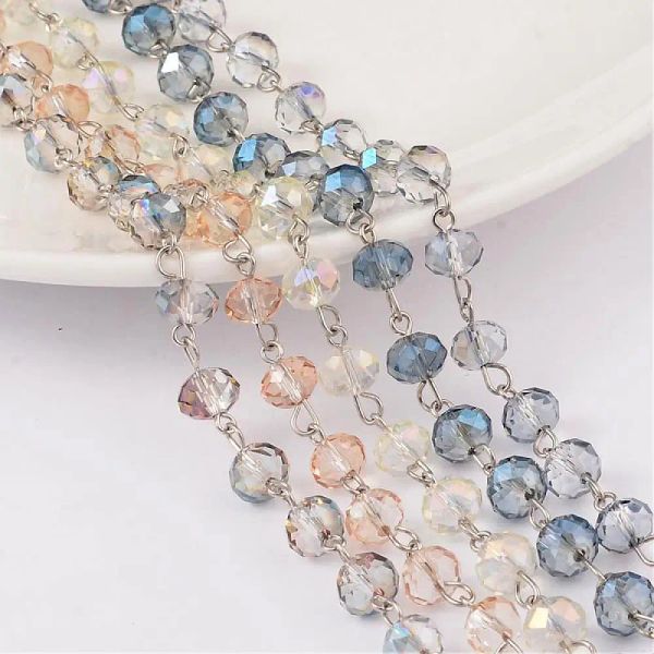 Composants Perles rondelles en verre à facettes galvanisées 8 x 5 mm, chaînes en platine, accessoires de bijoux pour la fabrication de bracelets et de colliers, 1 m/brin (39,3
