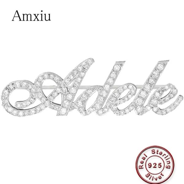 Composants AMXIU Nom personnalisé bijoux 925 Broche en argent sterling grave tout nom Broche pour femmes Girls Gift Aaa Zircon Brooch épingles