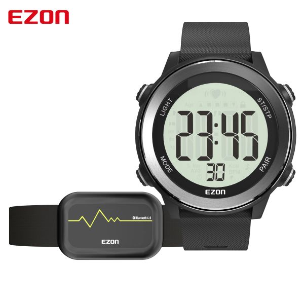 Composants Ezon T057 Moniteur de fréquence cardiaque masculine exécutant une alarme numérique Chronograph Calorie Counter Sport montre avec sangle de poitrine