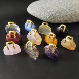 Composants Fuwo Natural Gem Sac Sac en forme de pendentif en forme de mini sac Figurine Figurine Crystal Rose Quartz Bijoux pour les femmes PD403 5PCS / LOT